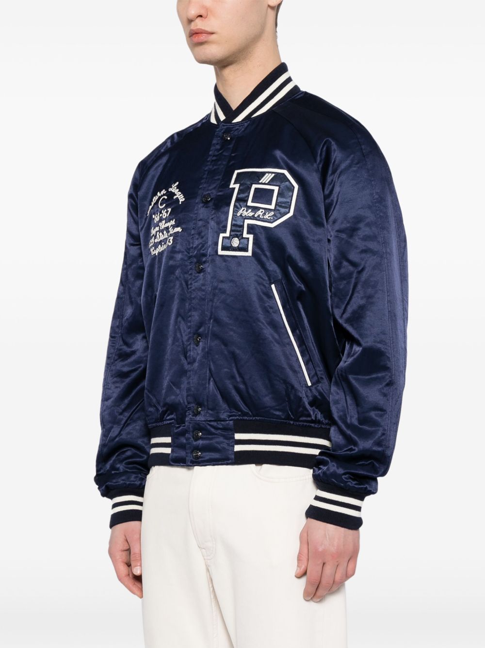 Logo-Appliqué Satin Bomber Jacket