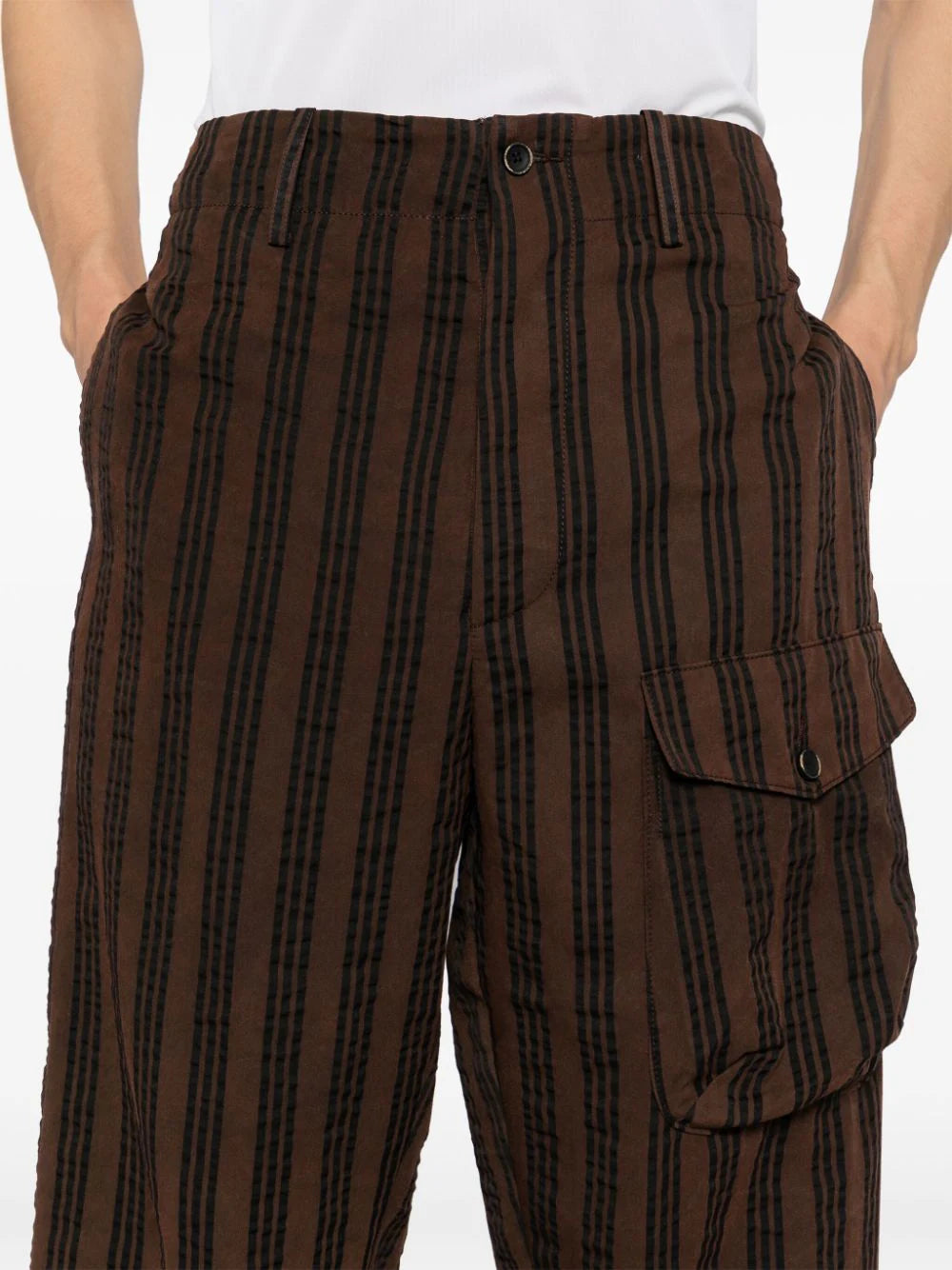 Vertical-Stripe Drop-Crotch Trousers