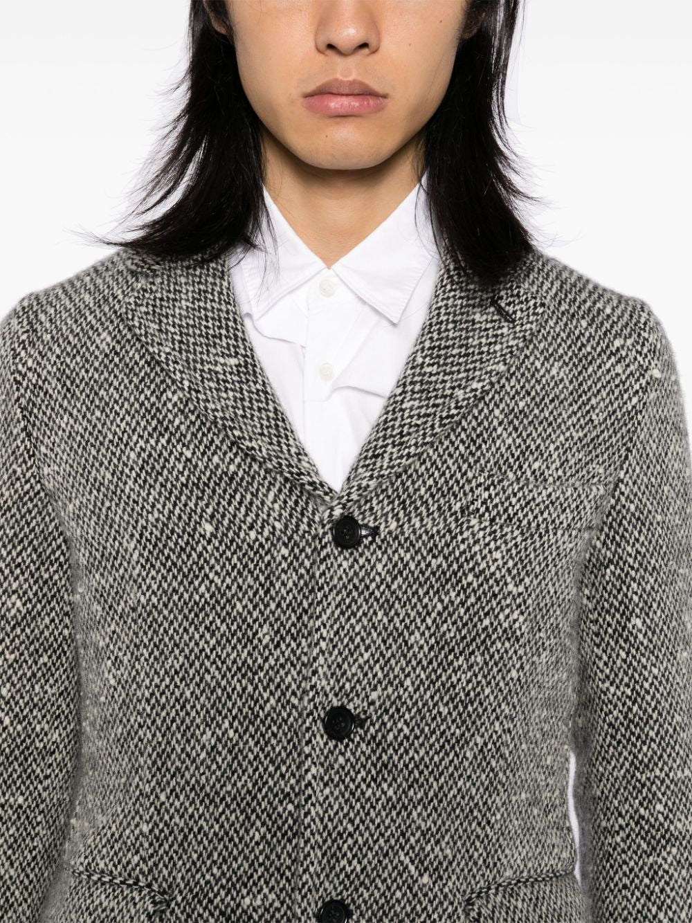Herringbone Tweed Single-Breasted Coat
