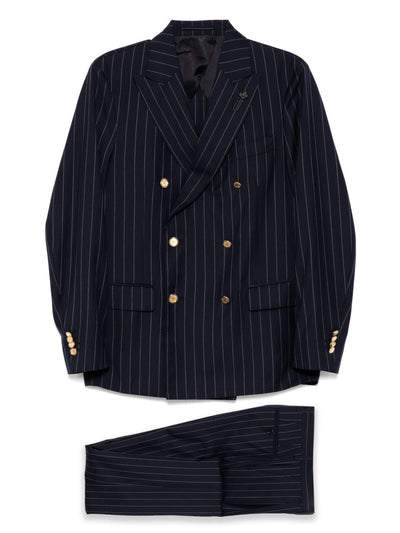 Brooch-Detail Double Breasted Suit