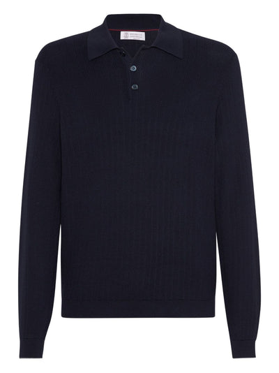 Ribbed Long-Sleeve Polo Shirt