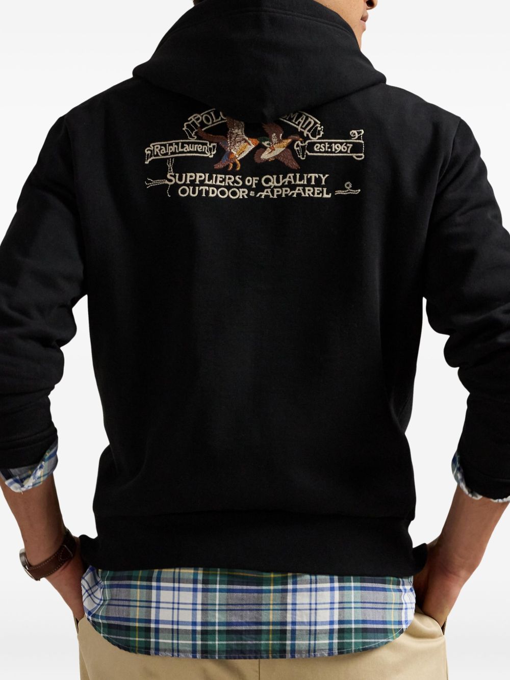 embroidered logo zip-up hoodie