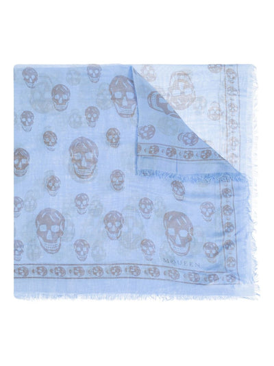 Skull-Print Fringed Scarf