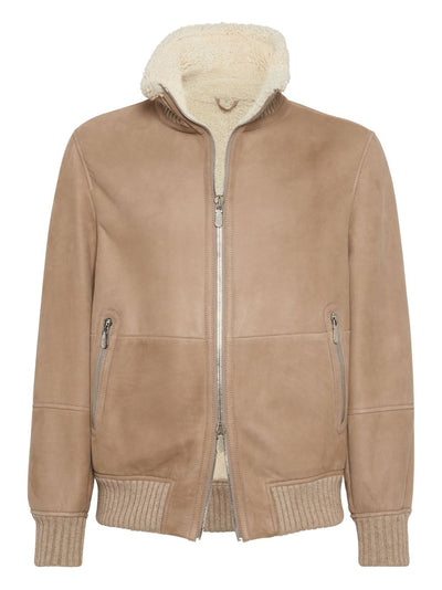 Shearling-Collared Suede Jacket