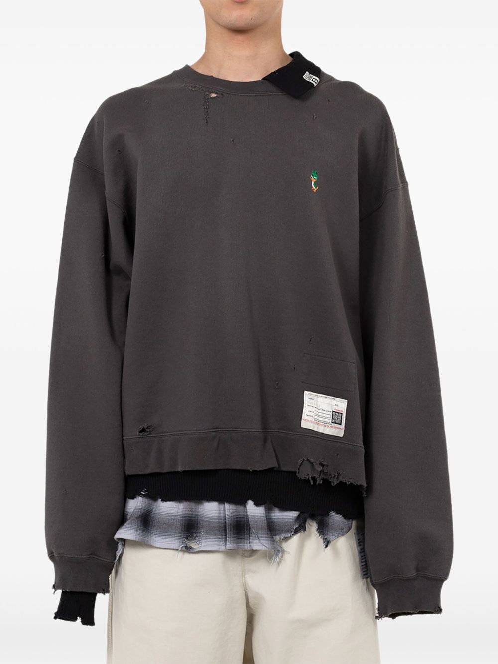 layered distressed-detail sweatshirt