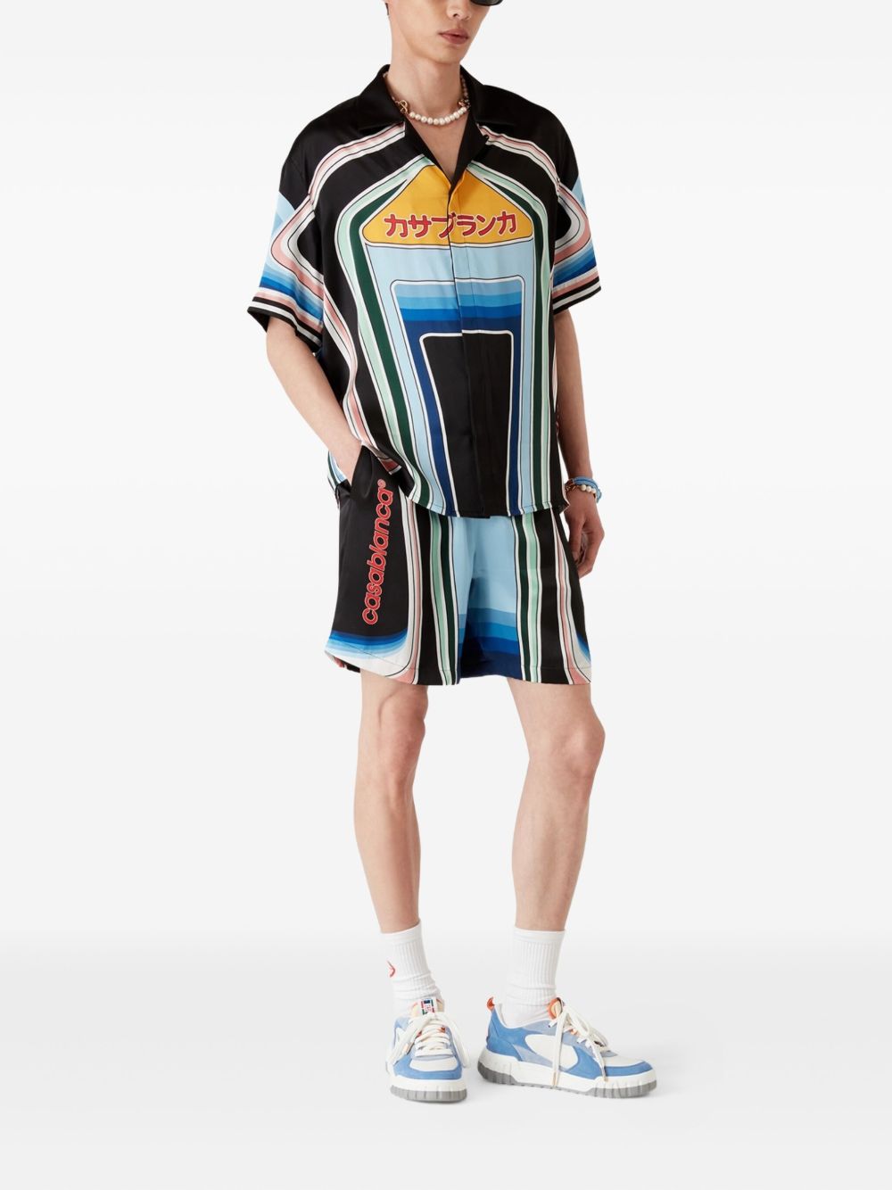Graphic Mountain silk shorts