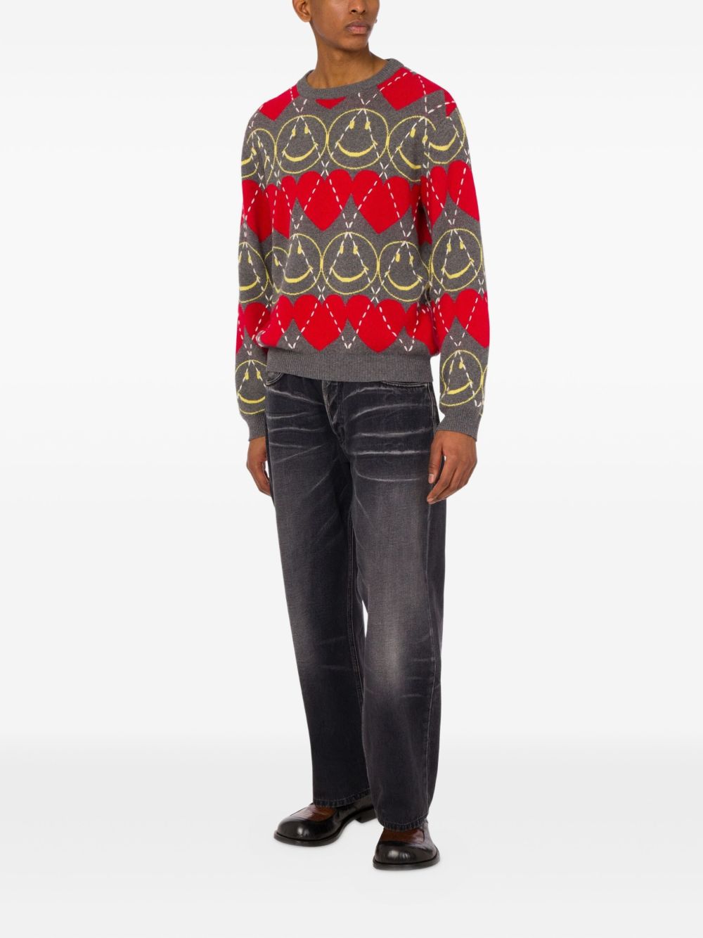 smiley-face heart-pattern sweater