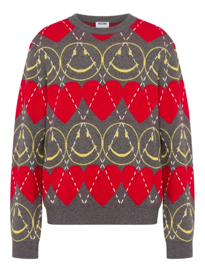 Smiley-Face Heart-Pattern Sweater