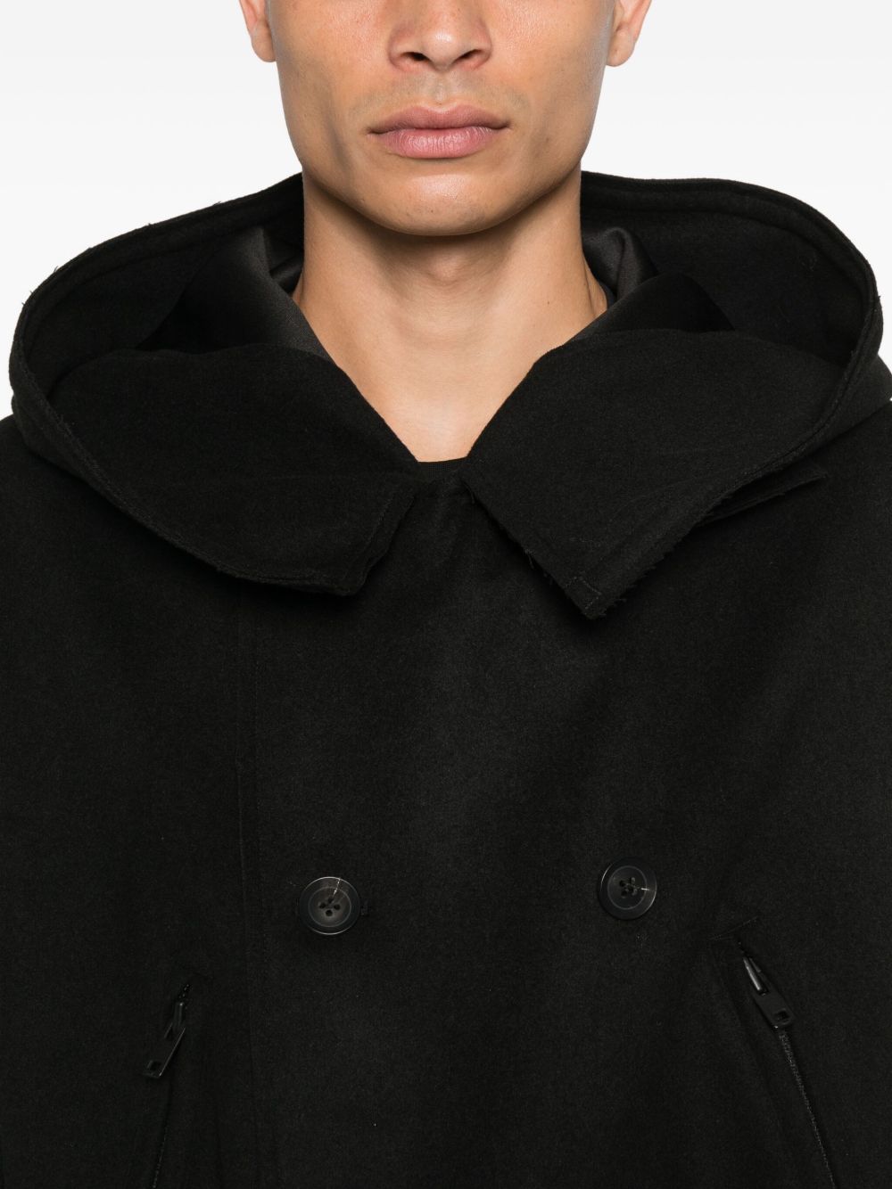 hooded double-breasted coat