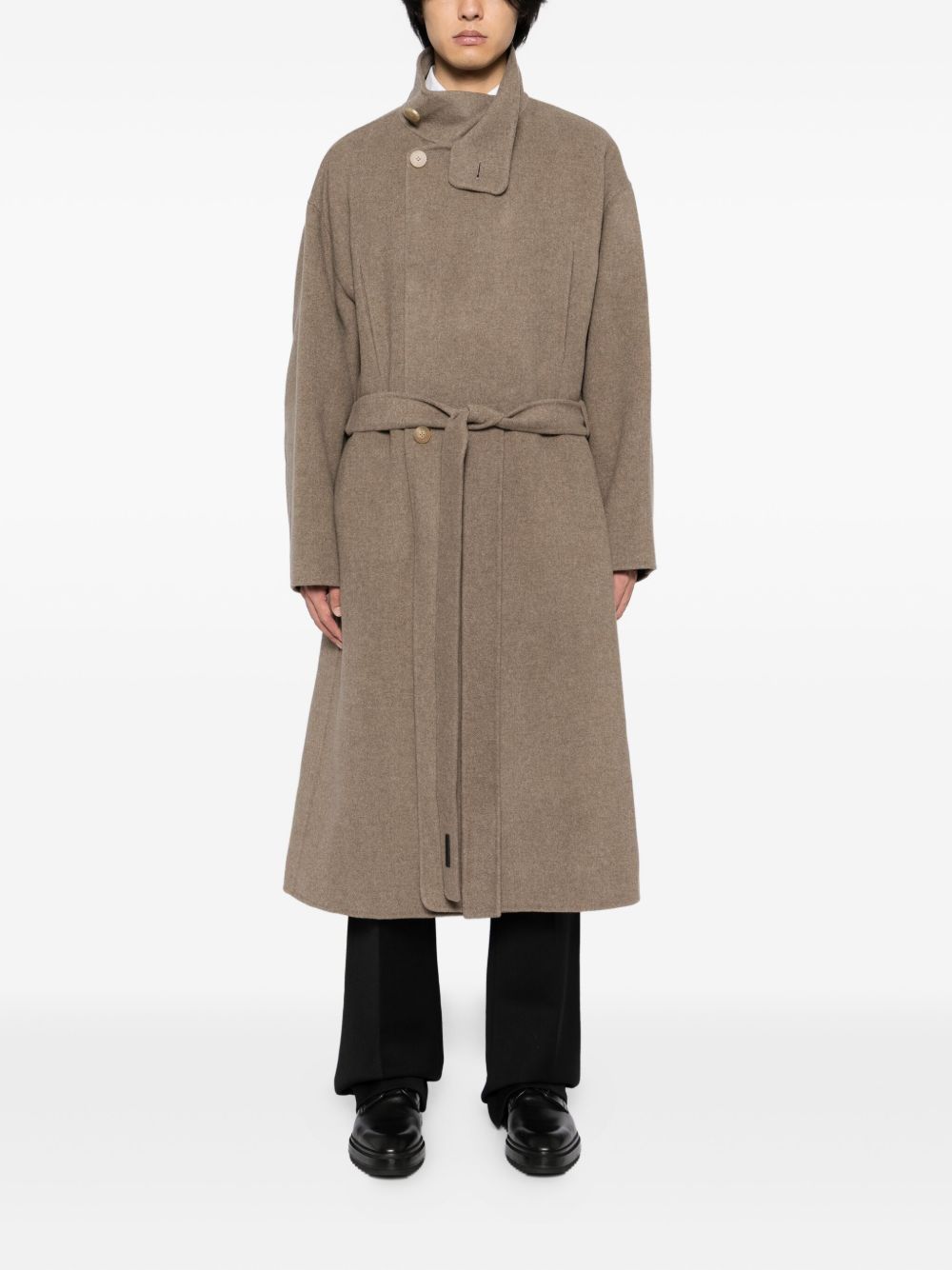 high-neck double-breasted coat