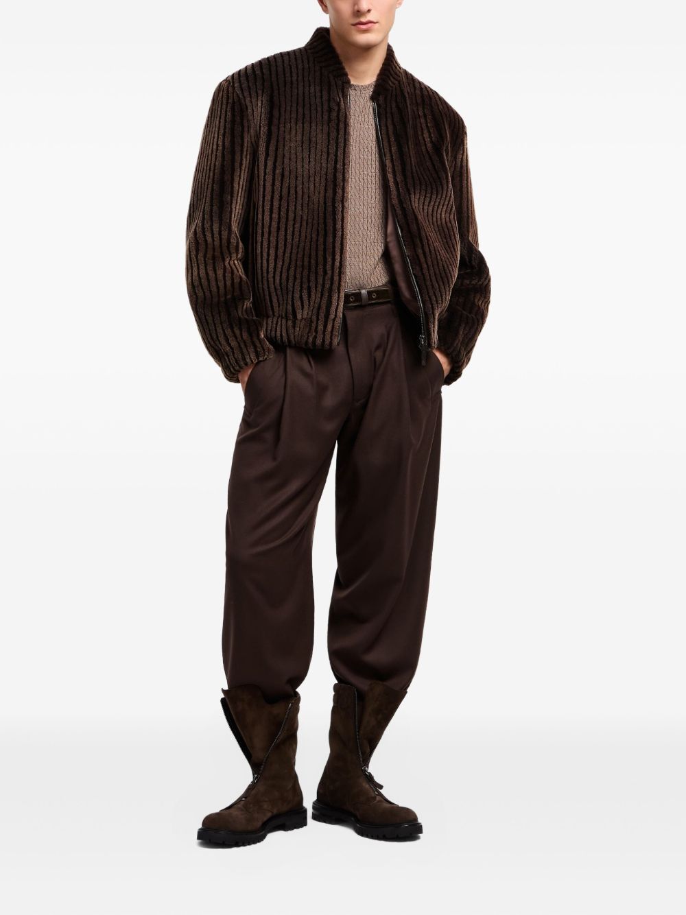 pleated-front wool trousers