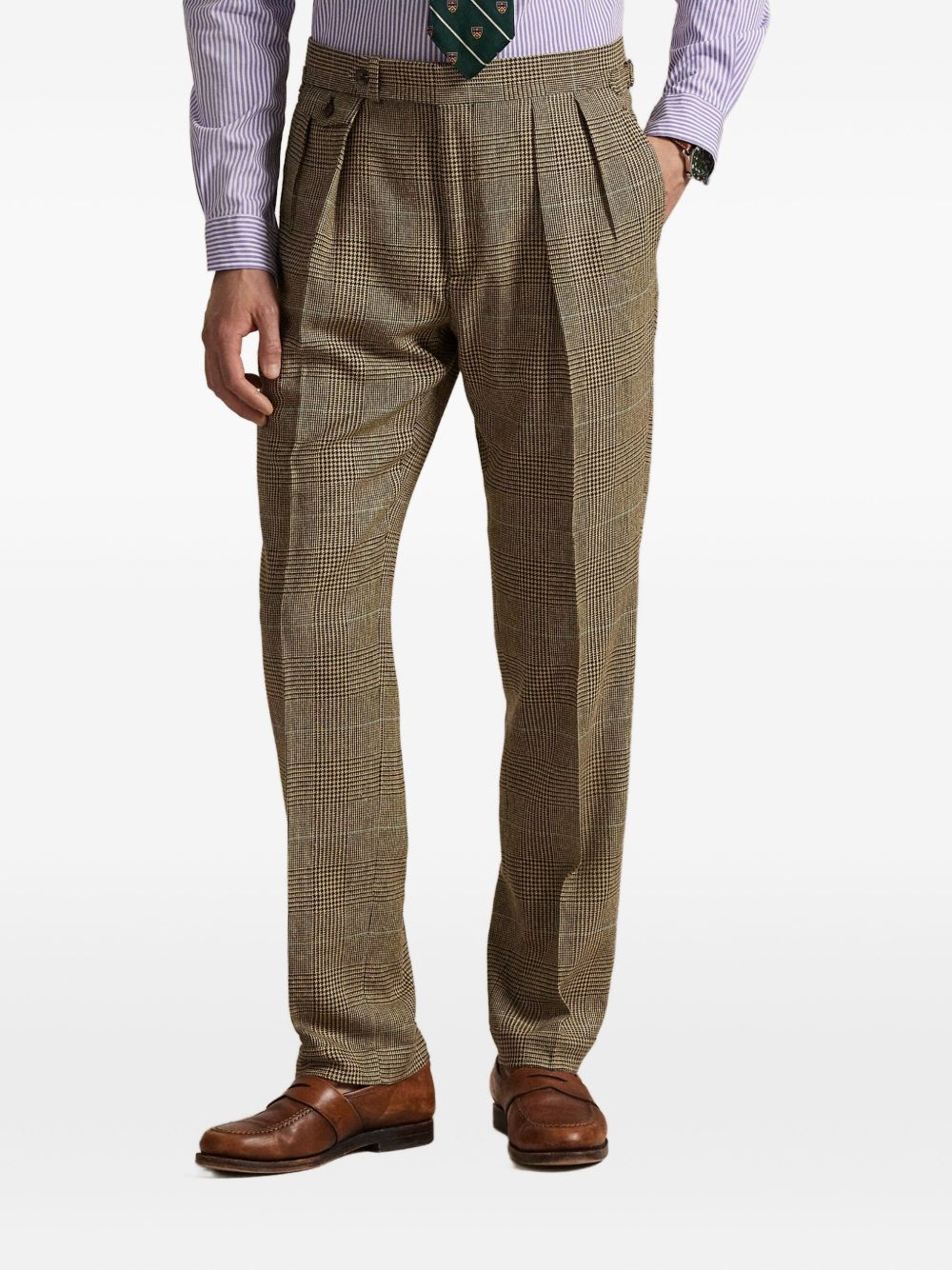 pleated check trousers