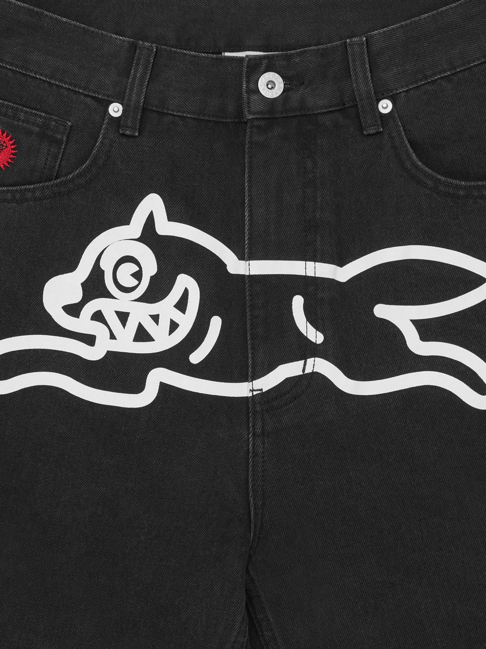 dog-print denim shorts