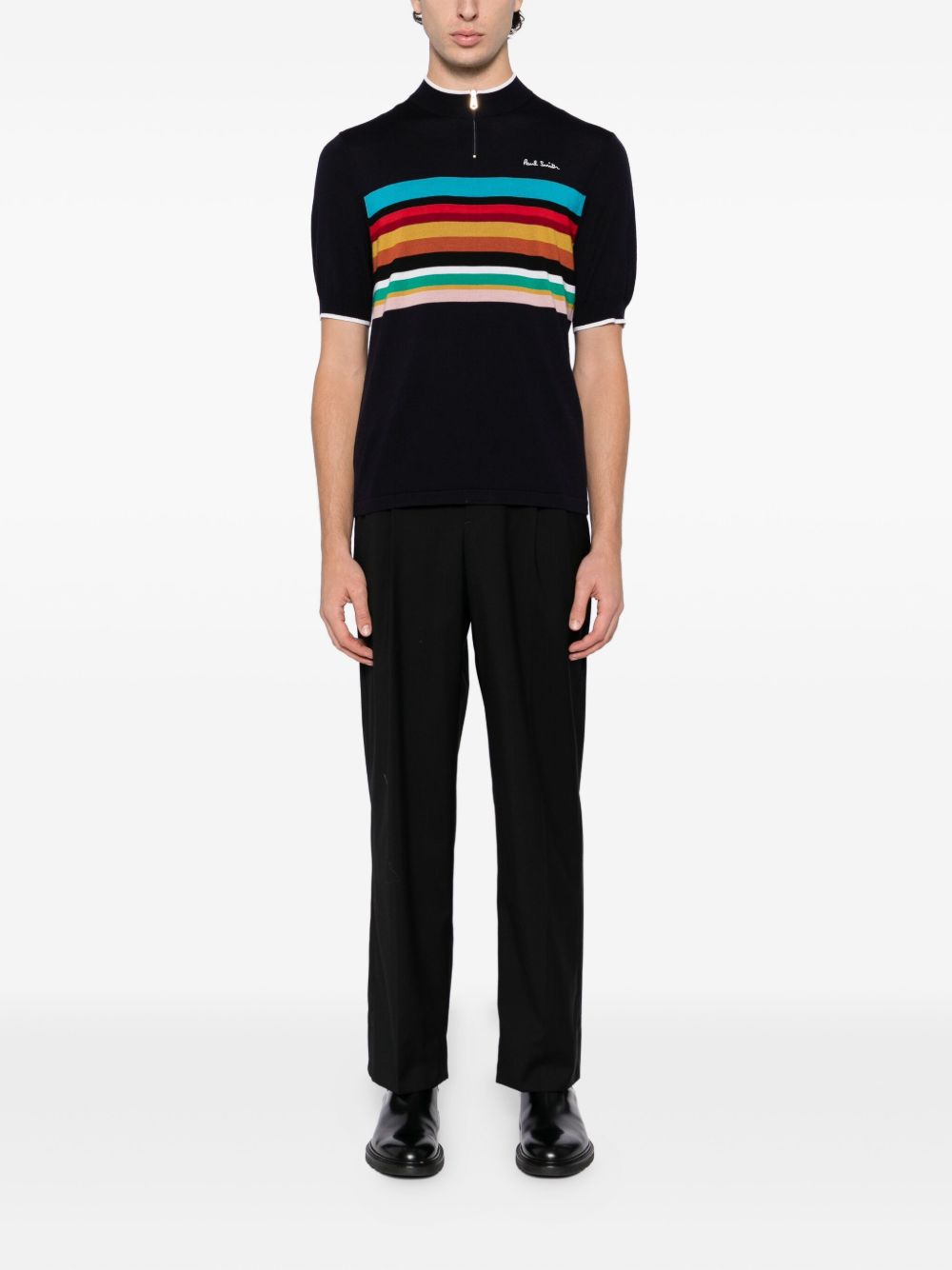 logo-embroidered striped top