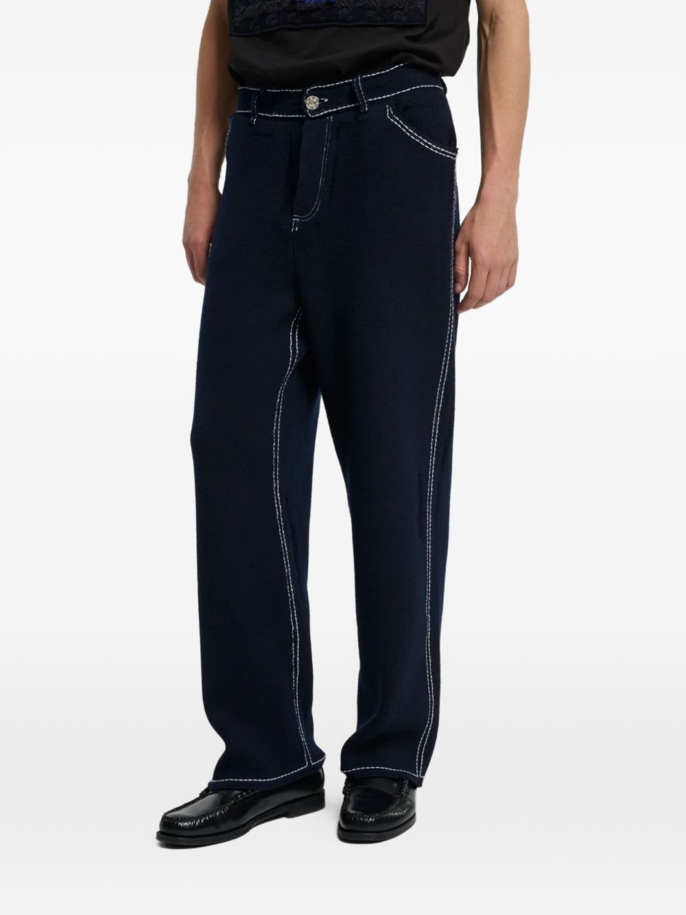 contrast-stitch wool trousers