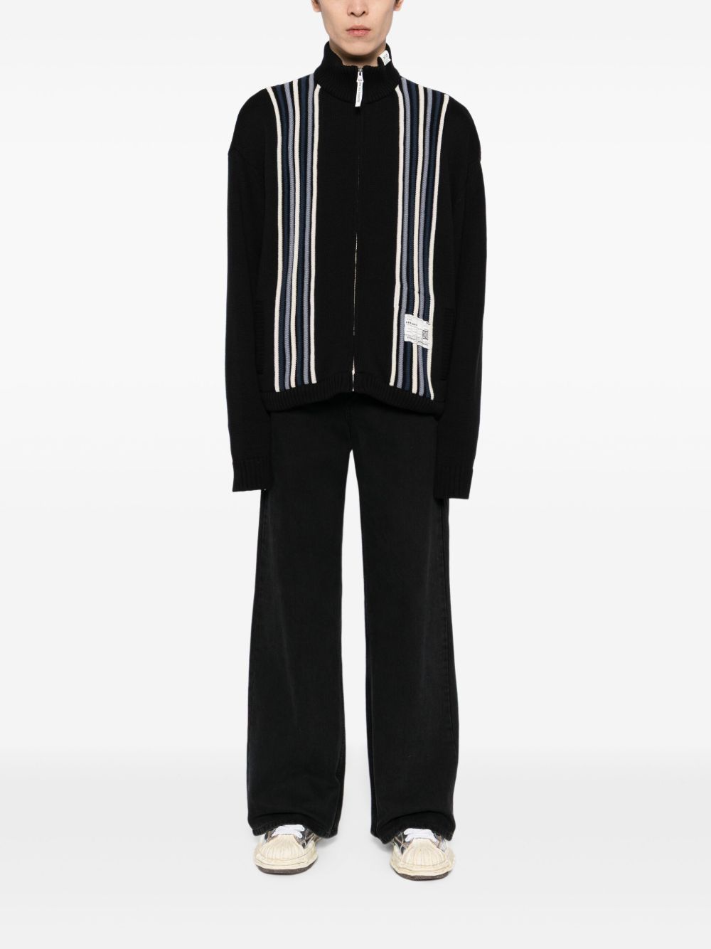 stripe-detail high-neck cardigan