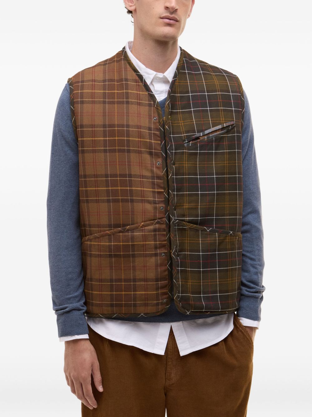 mixed-tartan pocketed gilet