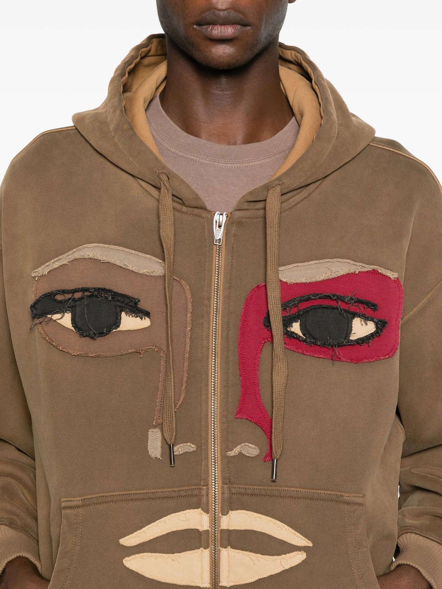 Face Appliqué Zip-up Hoodie