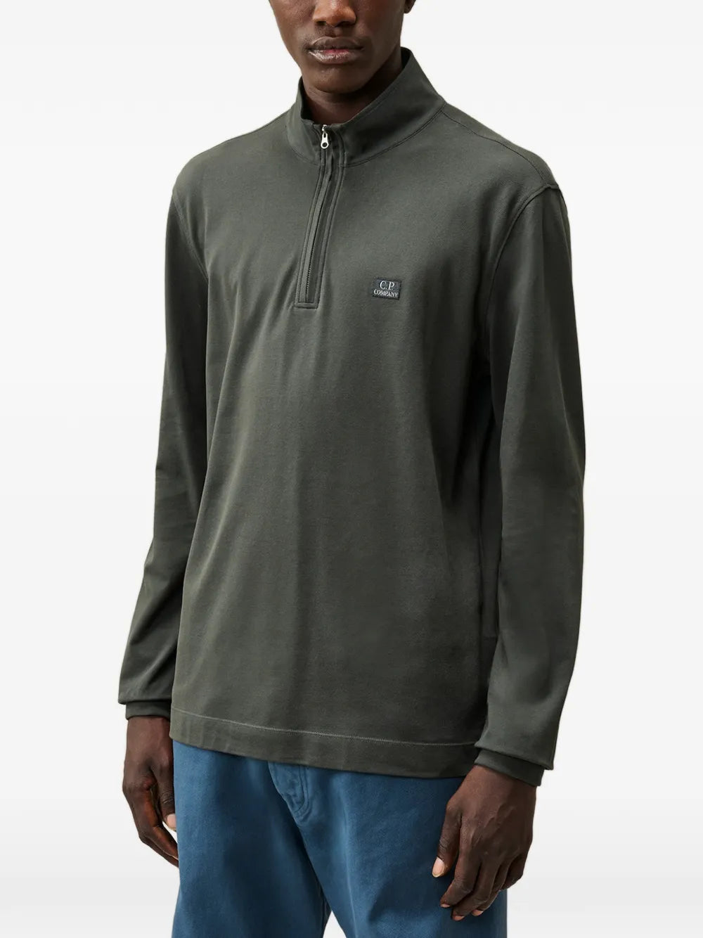 stretch piquet long sleeve half zip polo