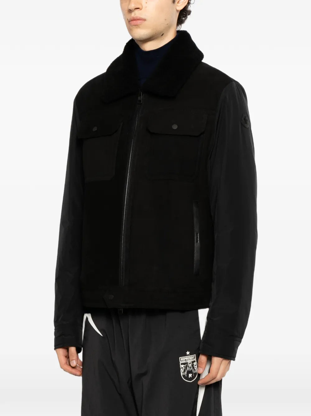 shearling-collar panelled jacket