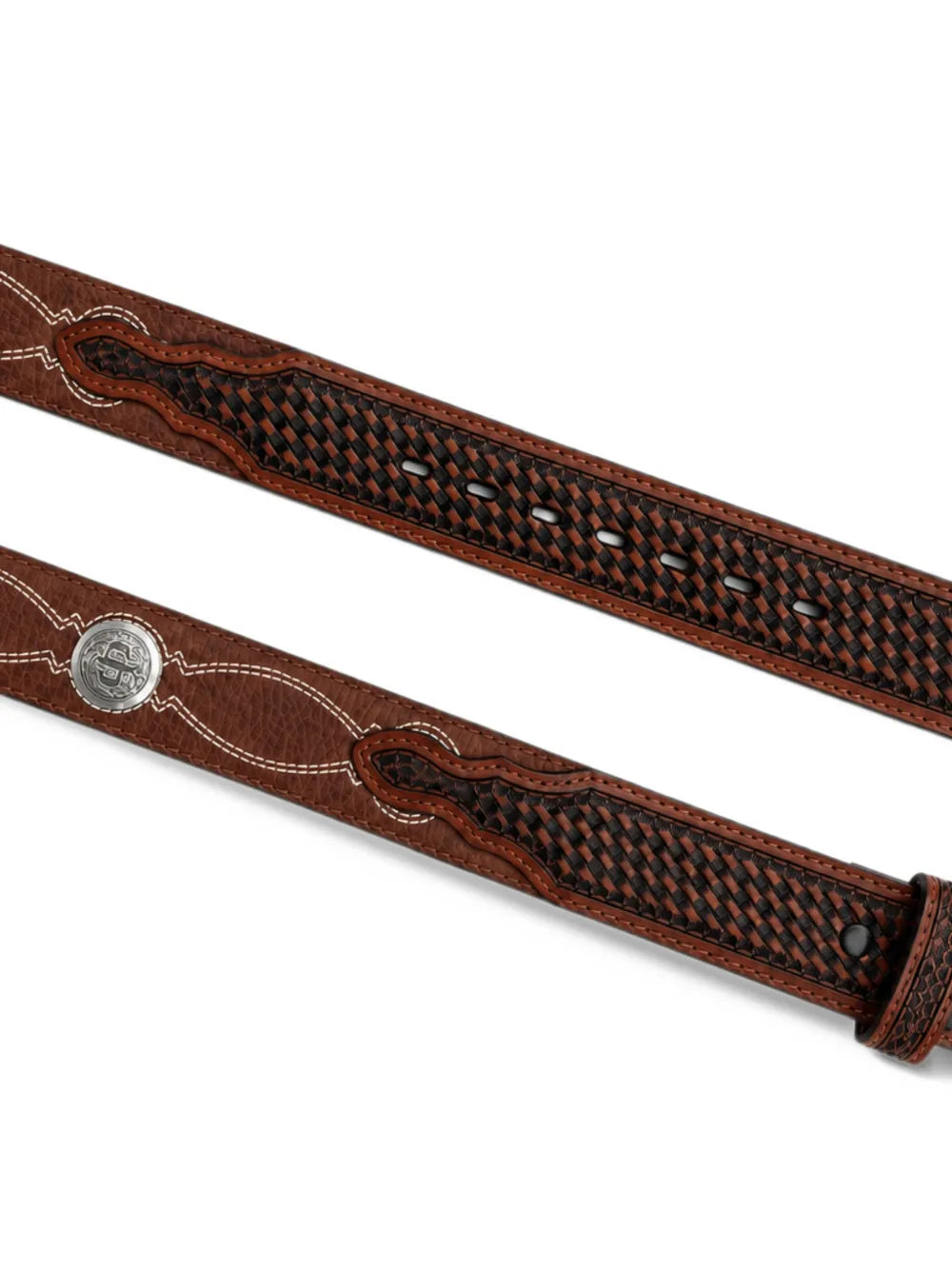 concho-embellished woven leather belt