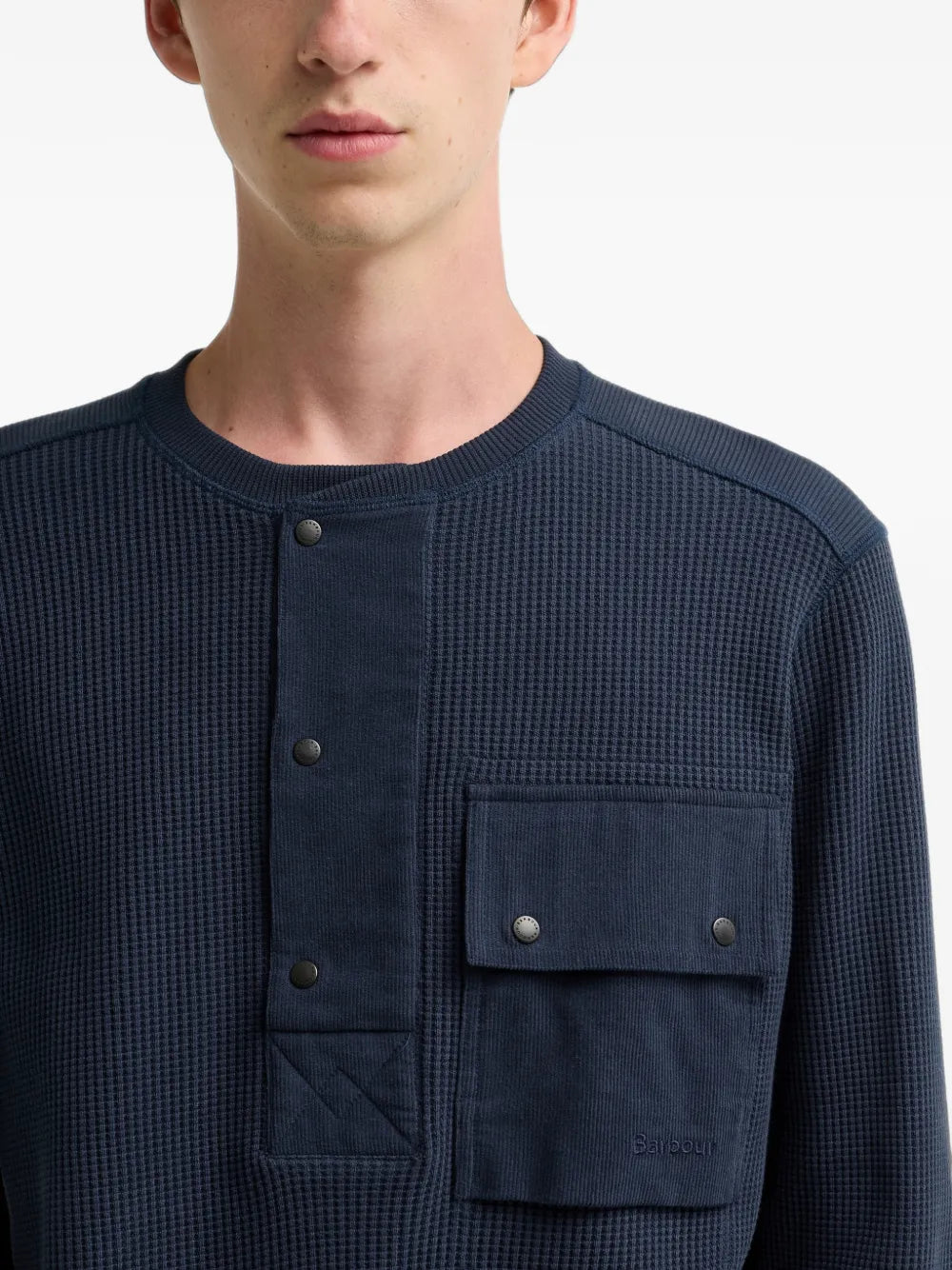 waffle-knit chest-pocket polo shirt