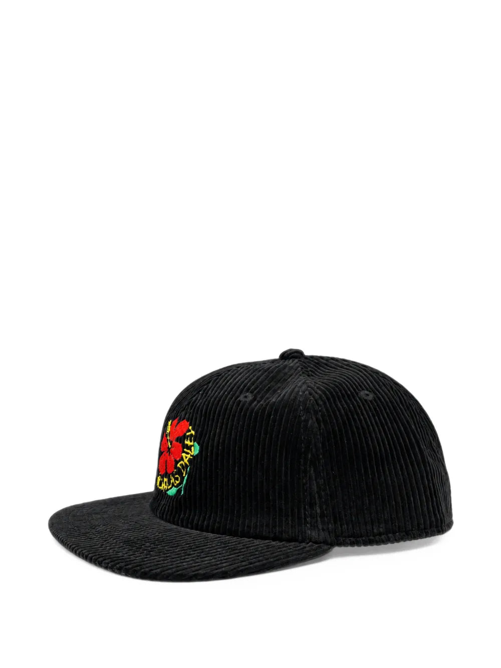 floral-embroidered corduroy cap