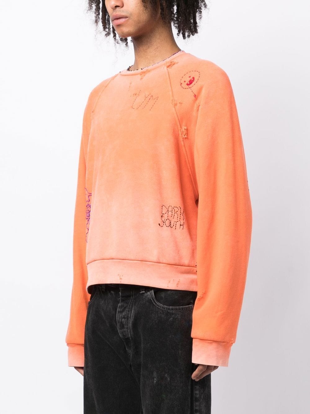 Distressed-Effect Embroidered Sweatshirt