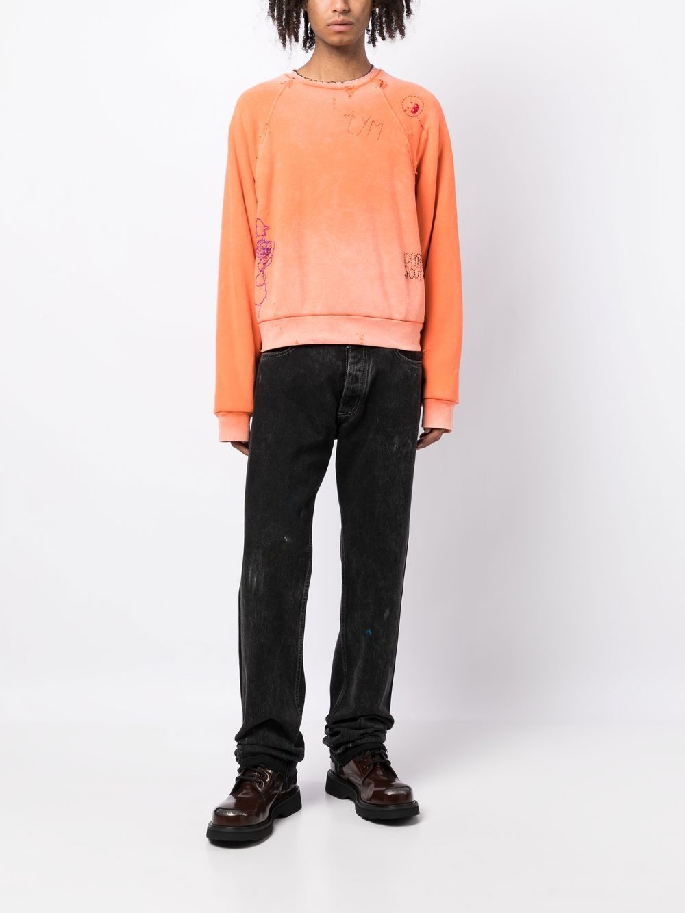 Distressed-Effect Embroidered Sweatshirt