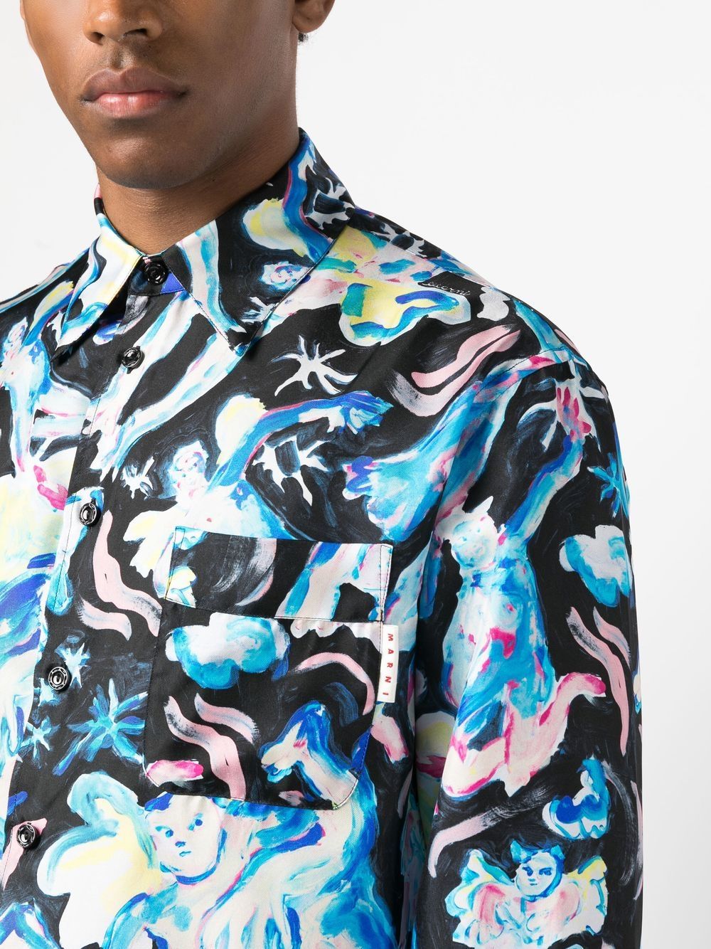 Illustration-Print Silk Shirt