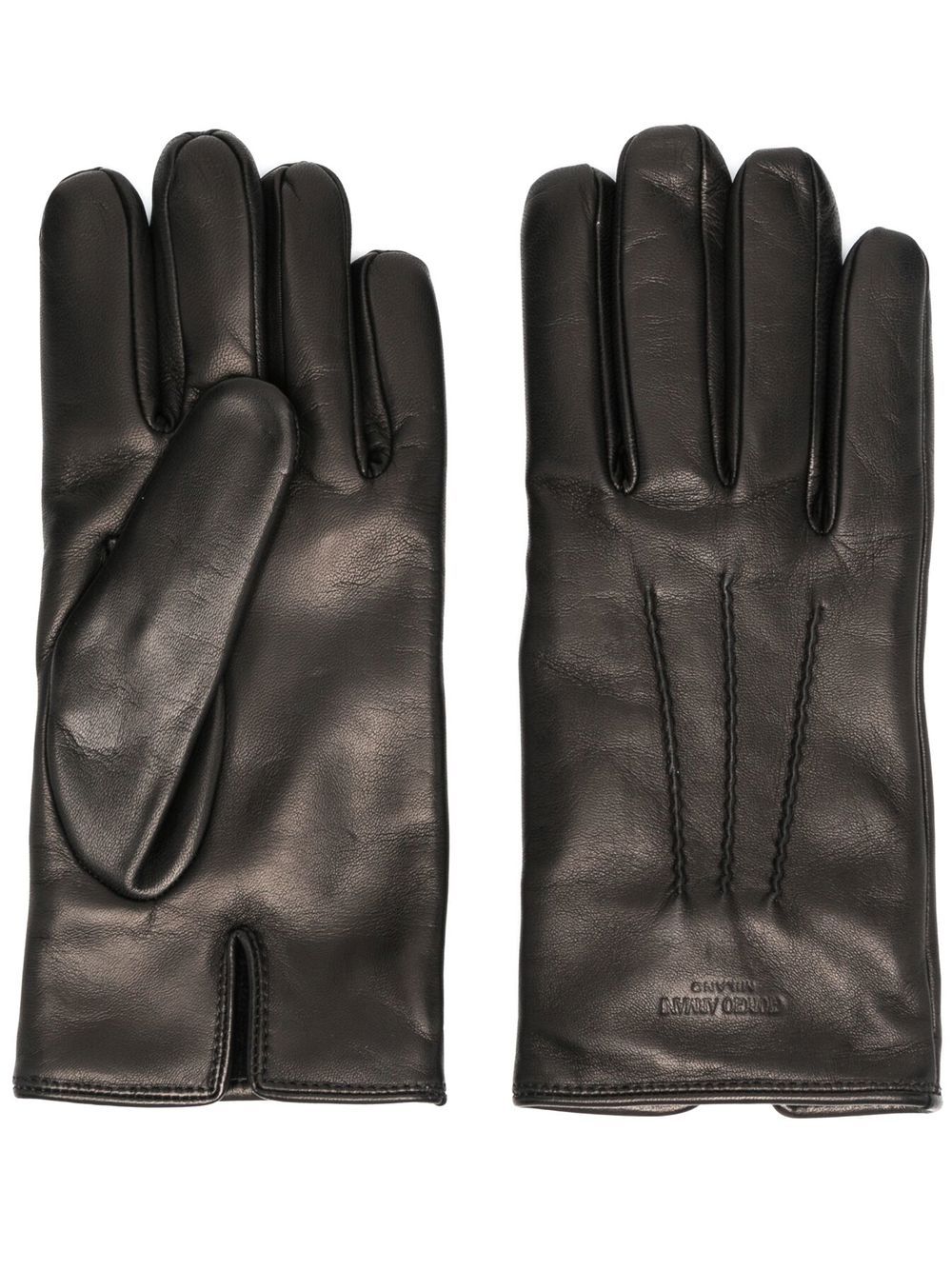 logo-stamped leather gloves