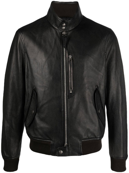 Stand-Collar Leather Jacket