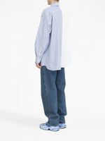 Numbers-Motif Striped Cotton Shirt