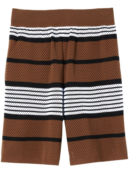 Perforated Striped Bermuda Shorts