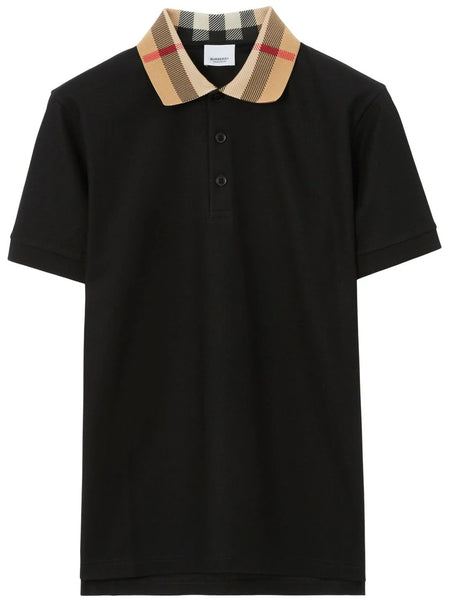 Checkered-Collar Cotton Polo Shirt
