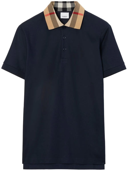 Checked-Collar Cotton Polo Shirt