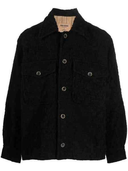 Distressed-Effect Knitted Shirt Jacket