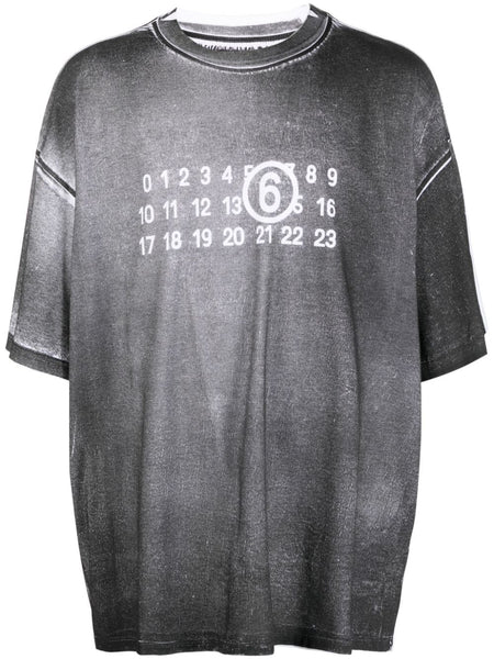 Numbers-Motif Two-Tone Cotton T-Shirt