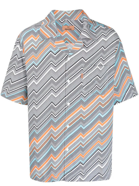 Chevron-Print Camp-Collar Shirt