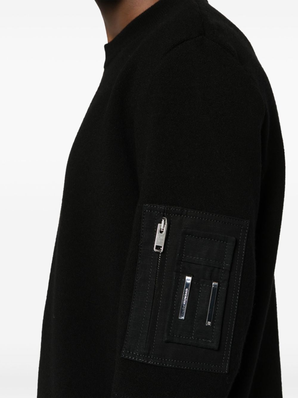 Pocket-Appliqué Wool Jumper
