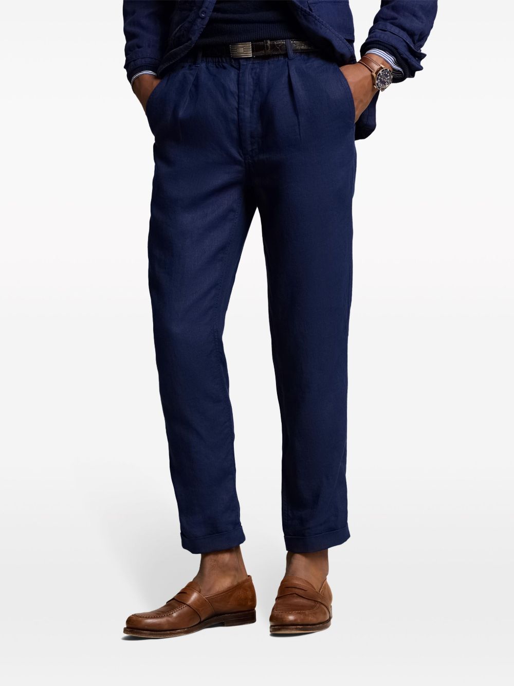 drawstring-waist linen trousers