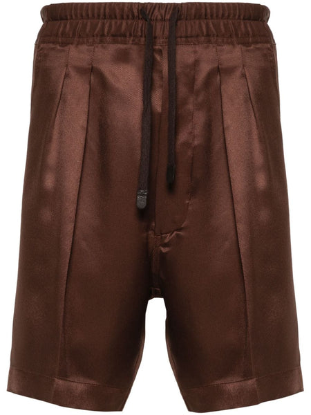Pleated Silk Twill Shorts