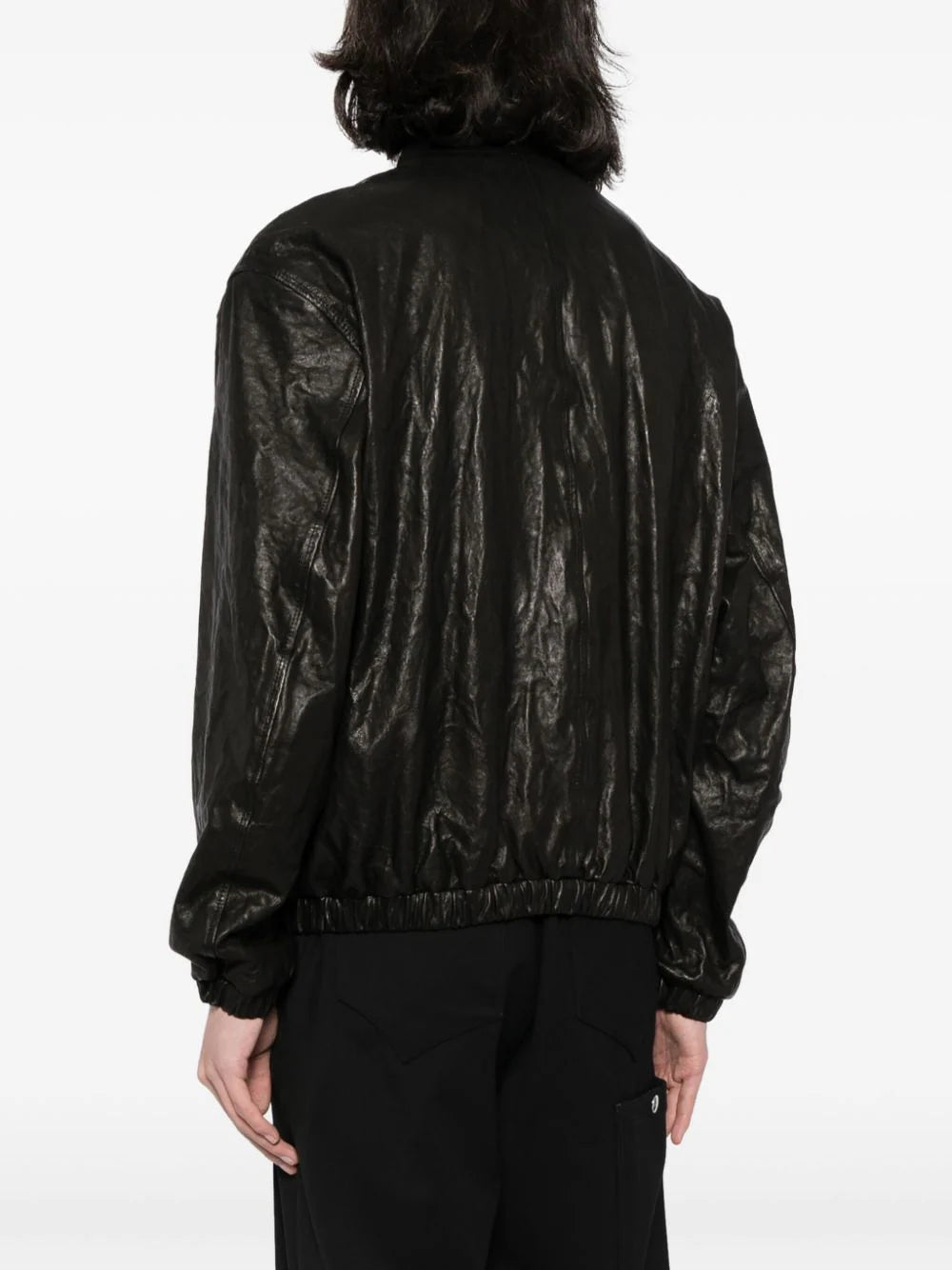Crinkled Leather Bomber Jacket