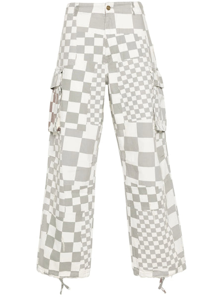Distressed Checked Straight Trousers