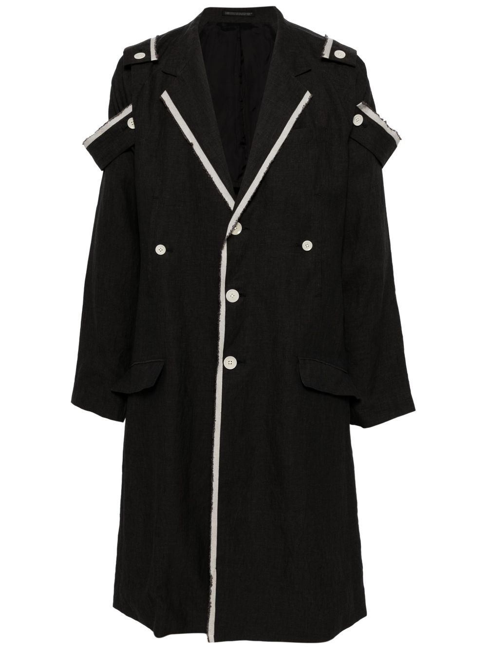 Contrast-Trim Ramie Coat