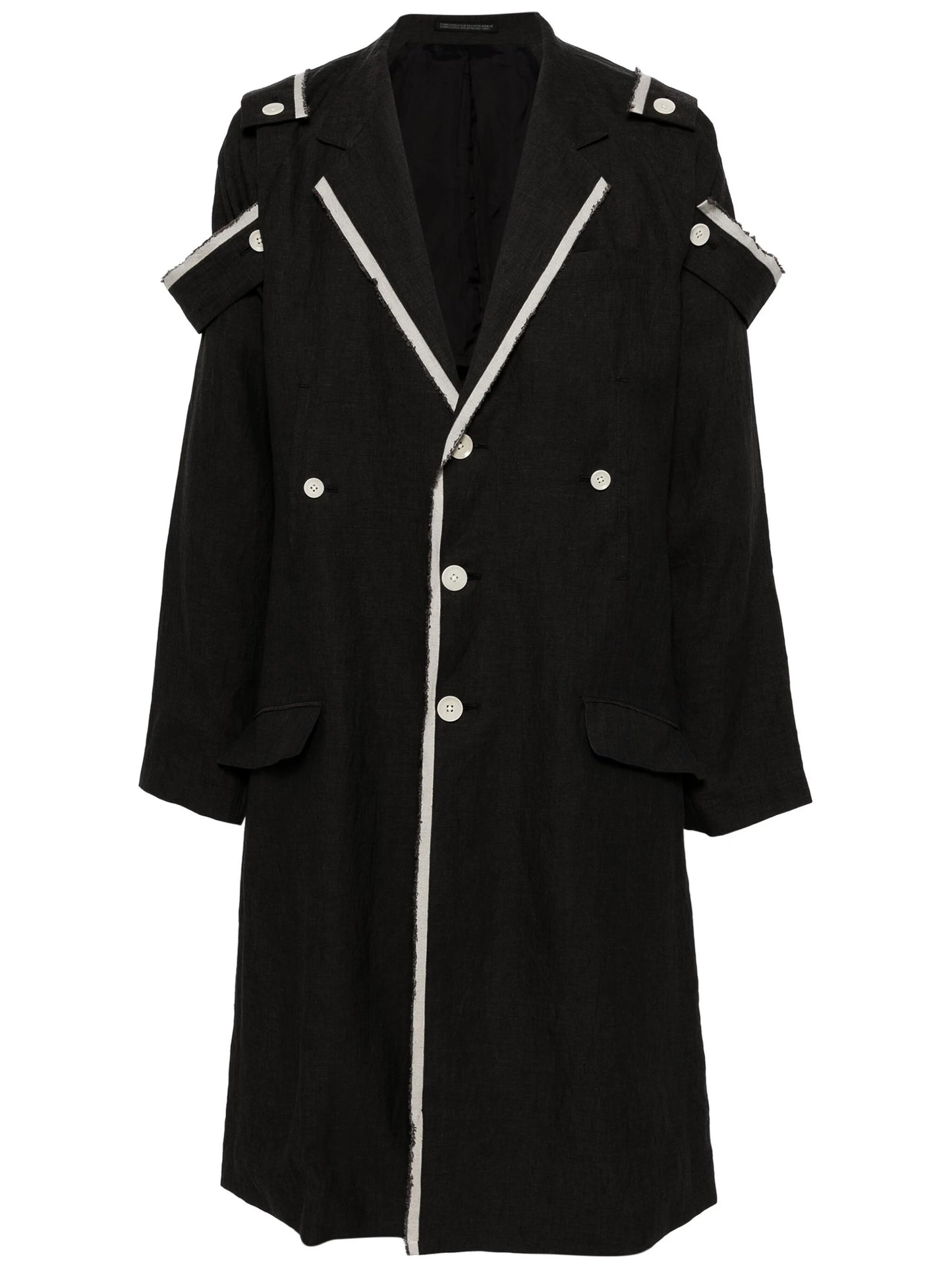 Contrast-Trim Ramie Coat