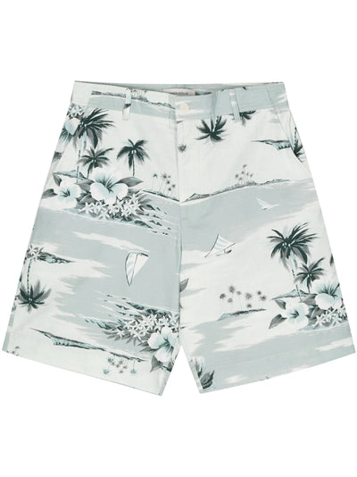 Hawaiian Landscape-Print Deck Shorts