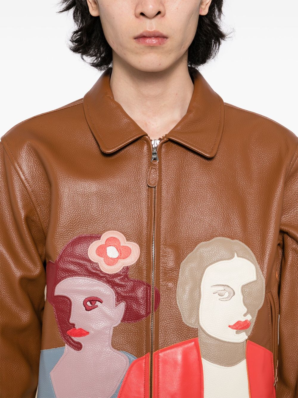 Patchwork Portrait Leather Jacket