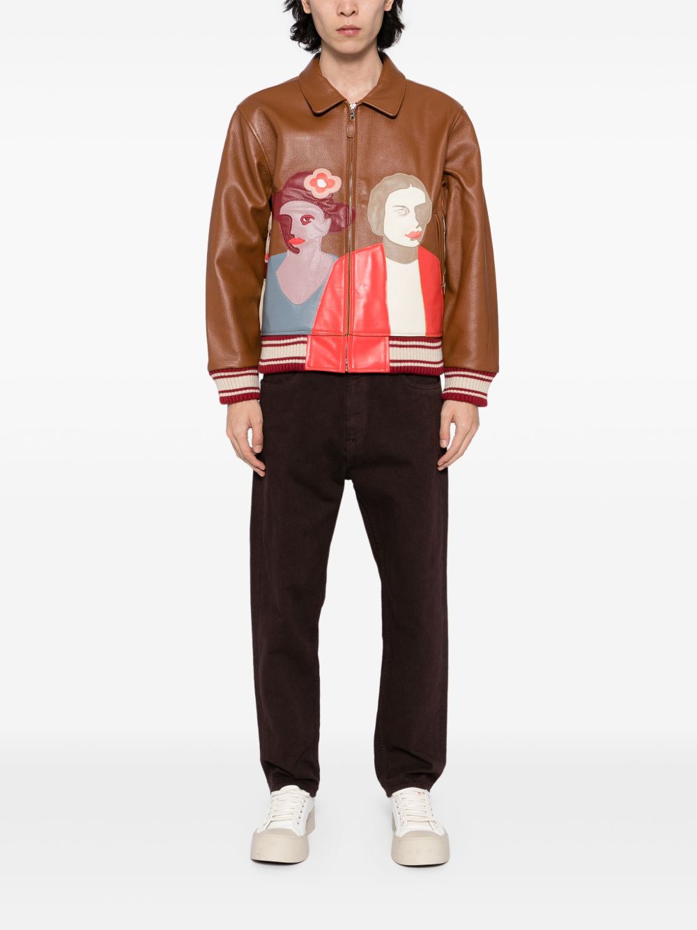 Patchwork Portrait Leather Jacket