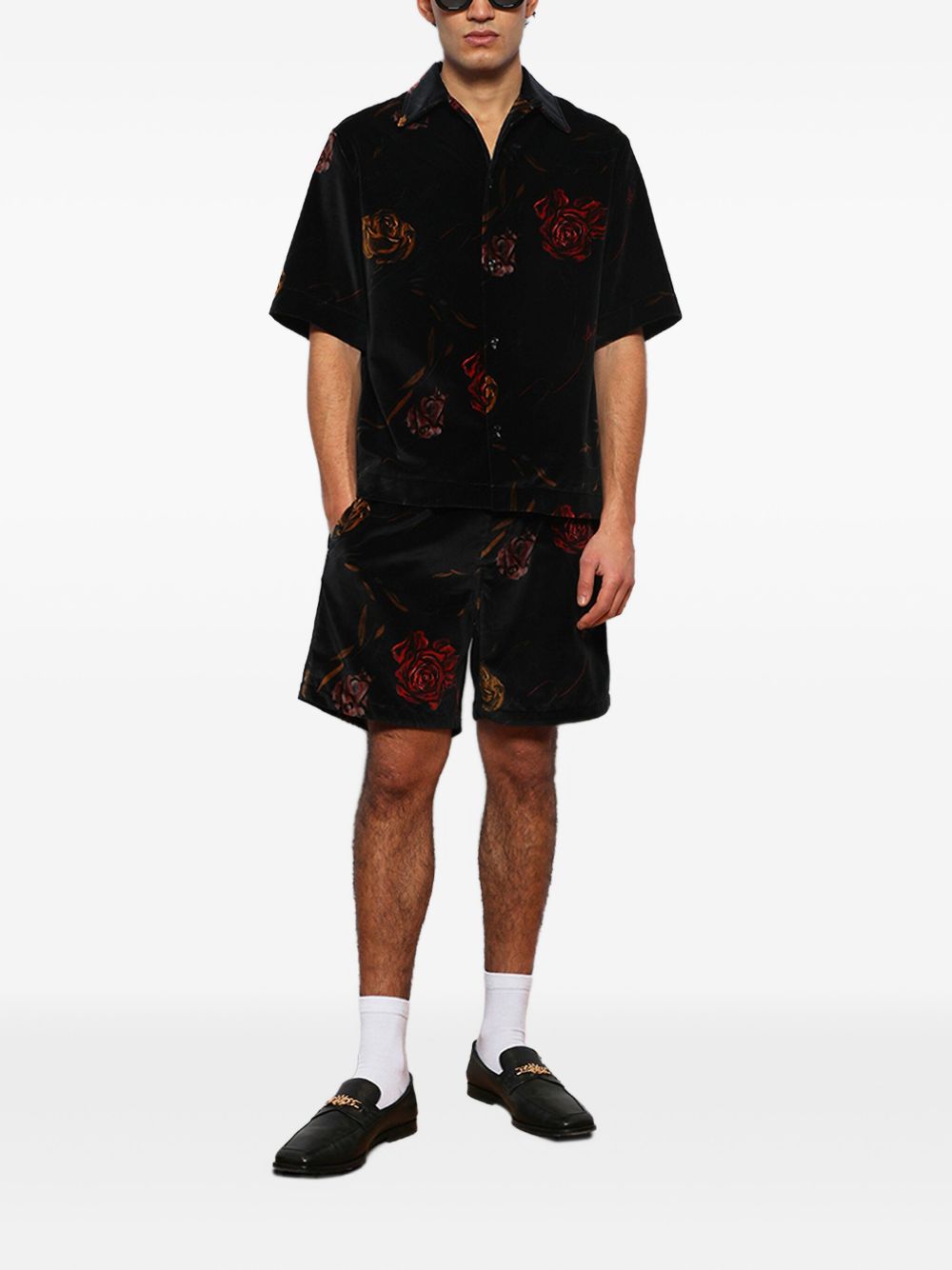 rose-print velvet shirt